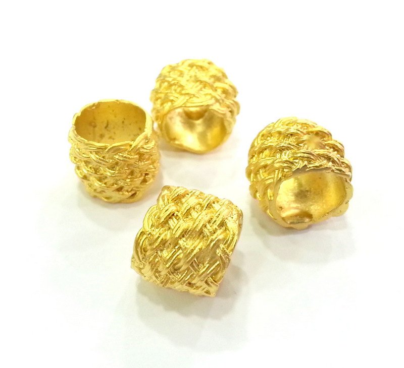 2 Knitting Tube Beads , Gold Plated Brass  (15x13 mm) G2994