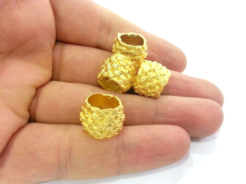 2 Knitting Tube Beads , Gold Plated Brass  (15x13 mm) G2994