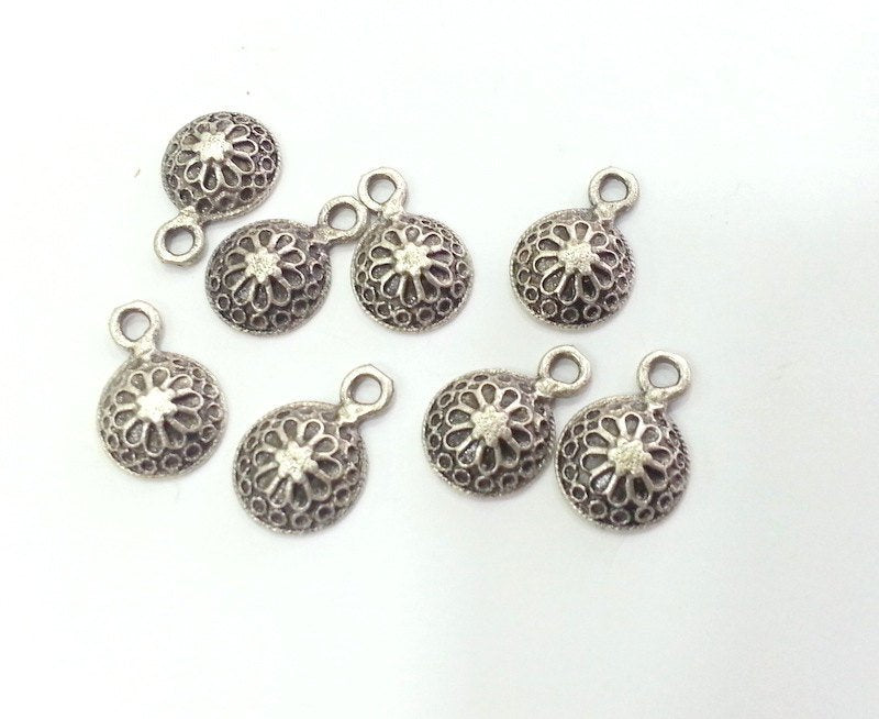 4 pcs (11 mm) Antique Silver Plated Brass Charms G3012