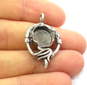 2 Silver Pendant Blank Connector  Antique Silver Plated Cabochon Base Connector G10782
