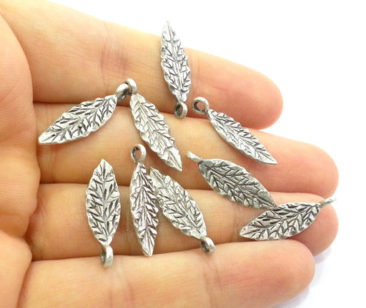 10 Leaf Charms Antique Silver Plated Brass Charms G13363