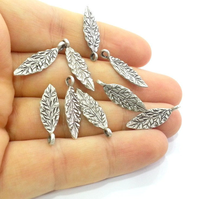 10 Leaf Charms Antique Silver Plated Brass Charms G13363