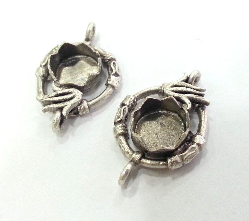 2 Silver Pendant Blank Connector  Antique Silver Plated Cabochon Base Connector G10782