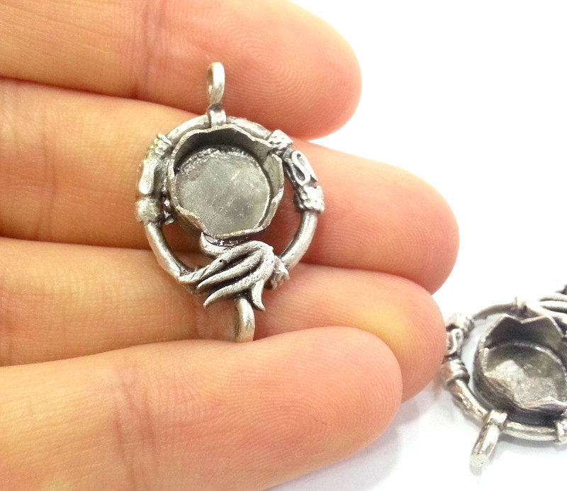 2 Silver Pendant Blank Connector  Antique Silver Plated Cabochon Base Connector G10782