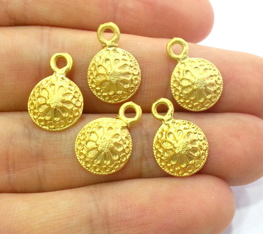 5 Matt Gold Flower Charm Brass Charms  G250