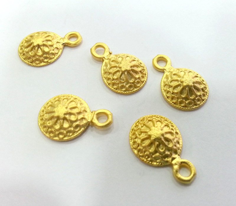 5 Matt Gold Flower Charm Brass Charms  G250