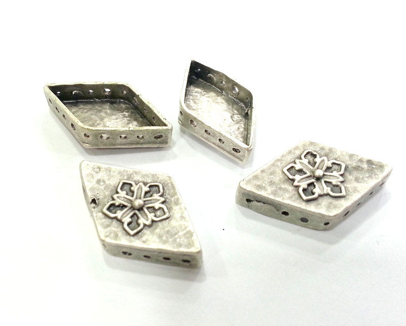 2 Pcs (28x16 mm) Oxidized Silver Plated Brass Connector  Pendants G3021
