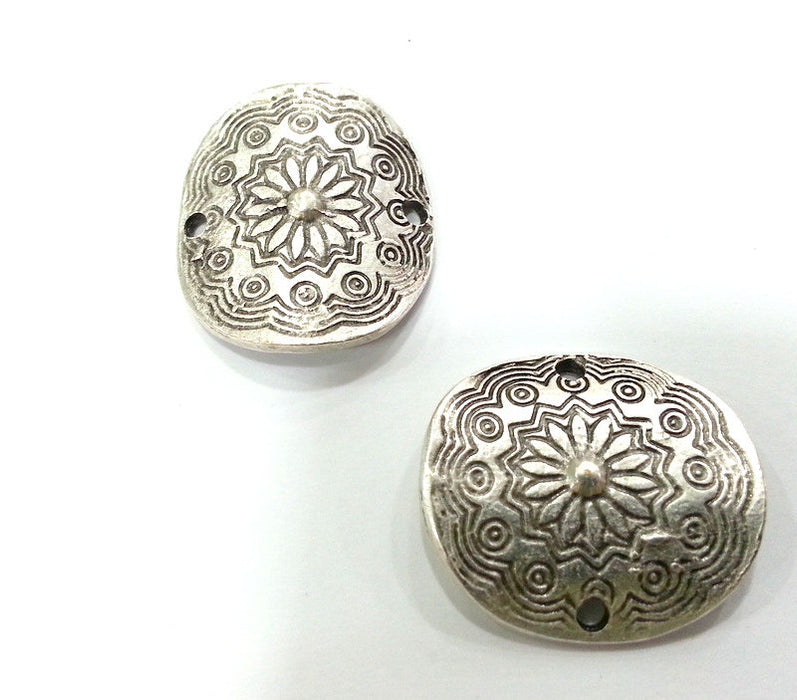 2 Silver Connector Silver Plated Connector  with two holes, Pendant  (29x22 mm)  G3023