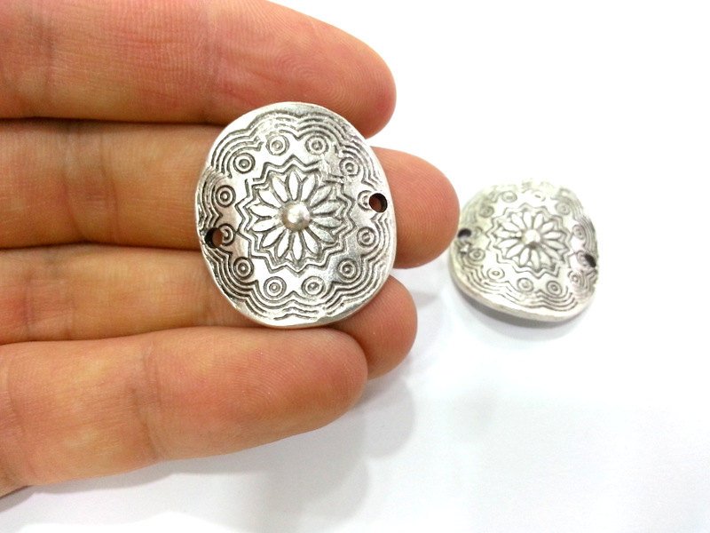 2 Silver Connector Silver Plated Connector  with two holes, Pendant  (29x22 mm)  G3023