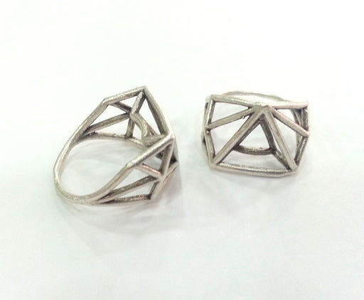 10 Geometric Ring Blank (11x11x11mm blank) , Antique Silver Plated Brass , Findings  G3045