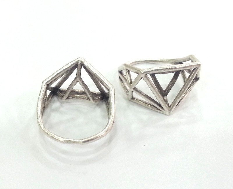 10 Geometric Ring Blank (11x11x11mm blank) , Antique Silver Plated Brass , Findings  G3045