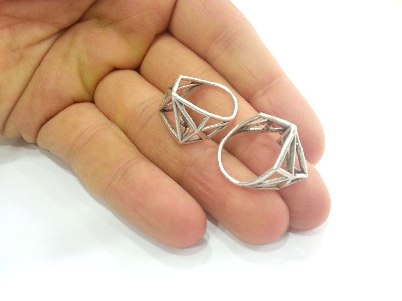 10 Geometric Ring Blank (11x11x11mm blank) , Antique Silver Plated Brass , Findings  G3045