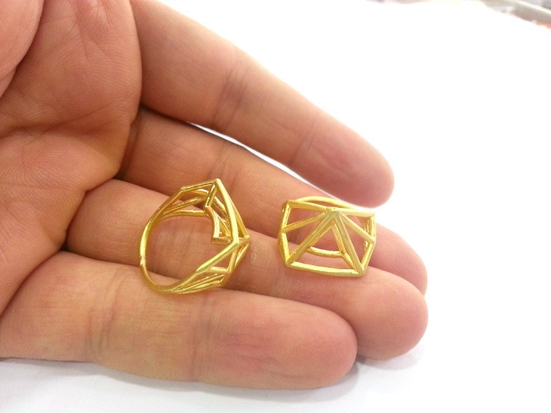 Geometric Ring Blank  (11x11x11mm blank), Gold Plated  Brass , Findings  G3047
