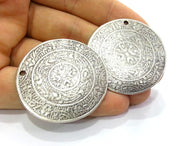 2 Silver Medallion Pendants  Silver Plated Pendant (38 mm)  G3019