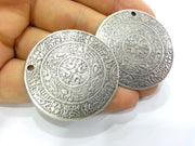 2 Silver Medallion Pendants  Silver Plated Pendant (38 mm)  G3019