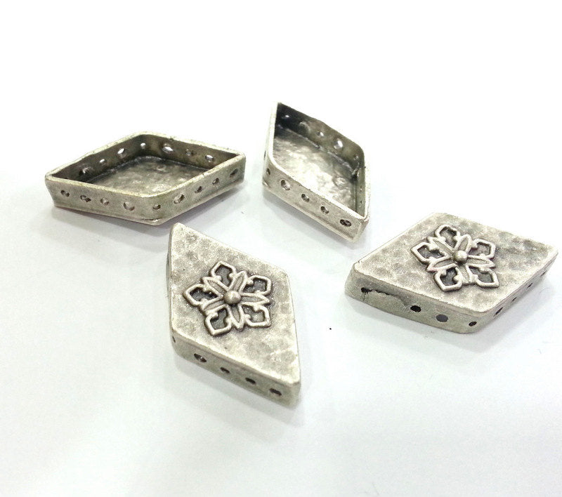 2 Pcs (28x16 mm) Oxidized Silver Plated Brass Connector  Pendants G3021
