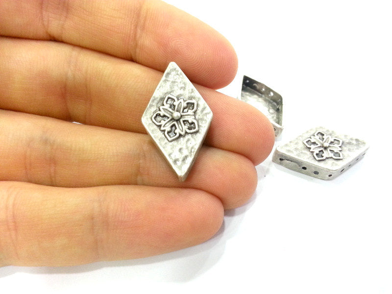 2 Pcs (28x16 mm) Oxidized Silver Plated Brass Connector  Pendants G3021