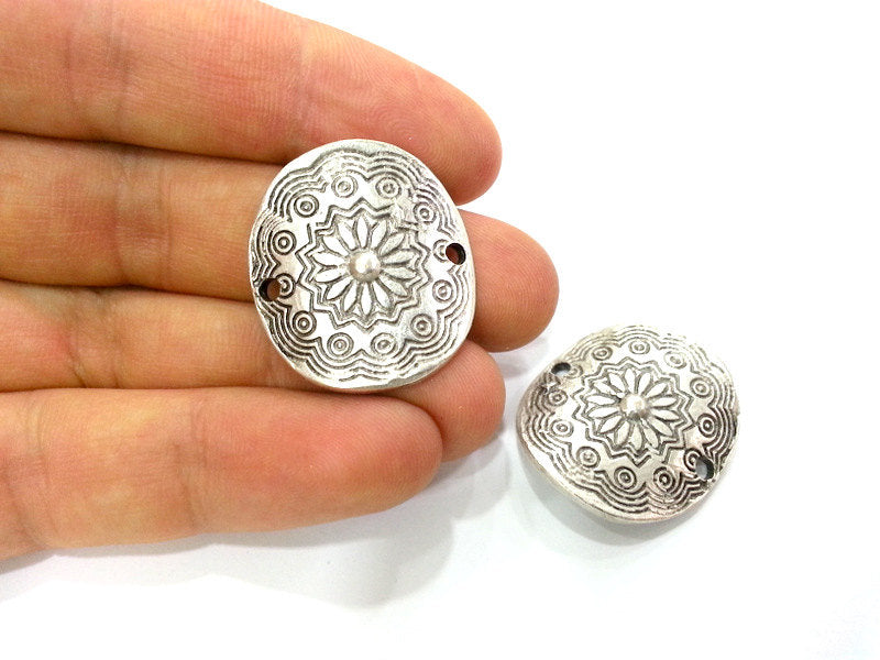 2 Silver Connector Silver Plated Connector  with two holes, Pendant  (29x22 mm)  G3023
