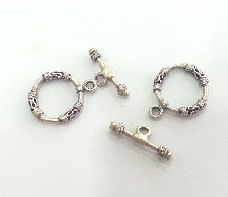 Toggle Clasp Antique Silver Plated Brass Findings 1 Set  (26x21mm)  G3043