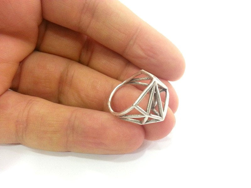 10 Geometric Ring Blank (11x11x11mm blank) , Antique Silver Plated Brass , Findings  G3045