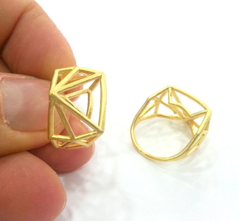 Geometric Ring Blank  (11x11x11mm blank), Gold Plated  Brass , Findings  G3047