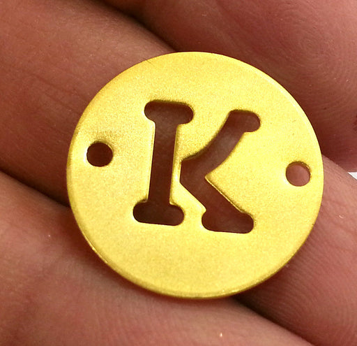 20mm   Letter K Pendant, Double Holes , Gold Plated Brass  G2324