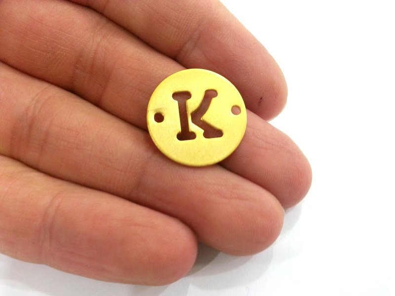 20mm   Letter K Pendant, Double Holes , Gold Plated Brass  G2324