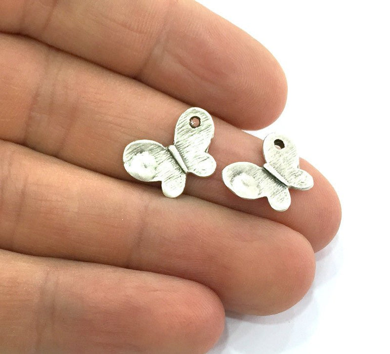 4 Silver Charms Butterfly Connector Pendant Antique Silver Plated Brass  4 Pcs (16x12 mm) G3161
