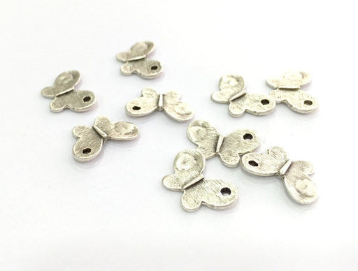 4 Silver Charms Butterfly Connector Pendant Antique Silver Plated Brass  4 Pcs (16x12 mm) G3161