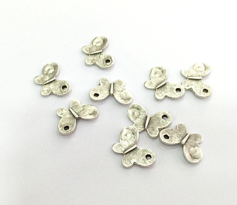 4 Silver Charms Butterfly Connector Pendant Antique Silver Plated Brass  4 Pcs (16x12 mm) G3161
