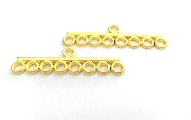 2 Eight Holes End Bars Findings , Gold Plated Metal 2 Pcs (40x7 mm)  G3163