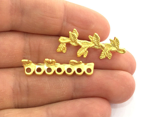2 Pcs (32x12 mm)  Seven Holes End Bars Findings , Gold Plated Metal G3164