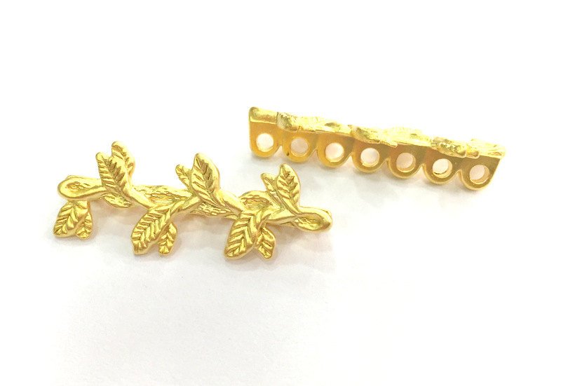 2 Pcs (32x12 mm)  Seven Holes End Bars Findings , Gold Plated Metal G3164