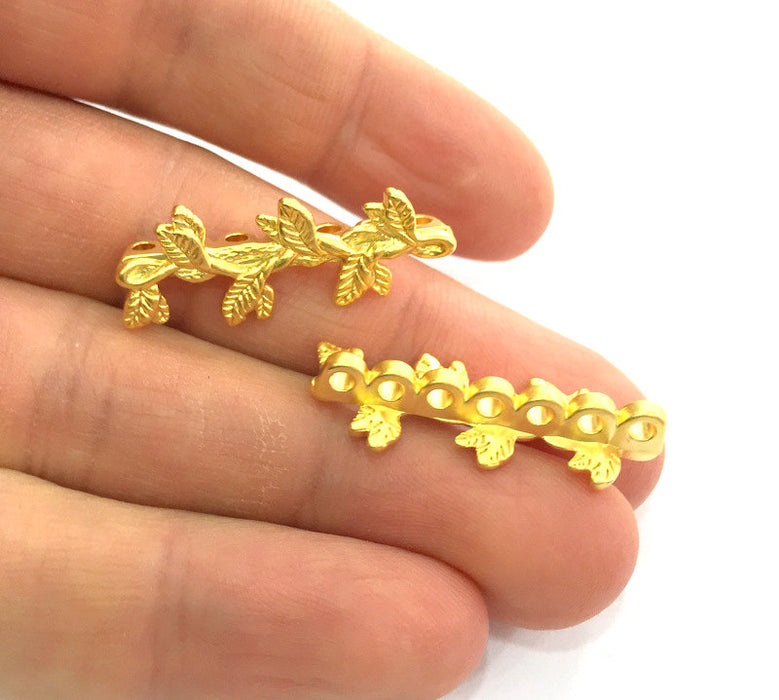 2 Pcs (32x12 mm)  Seven Holes End Bars Findings , Gold Plated Metal G3164