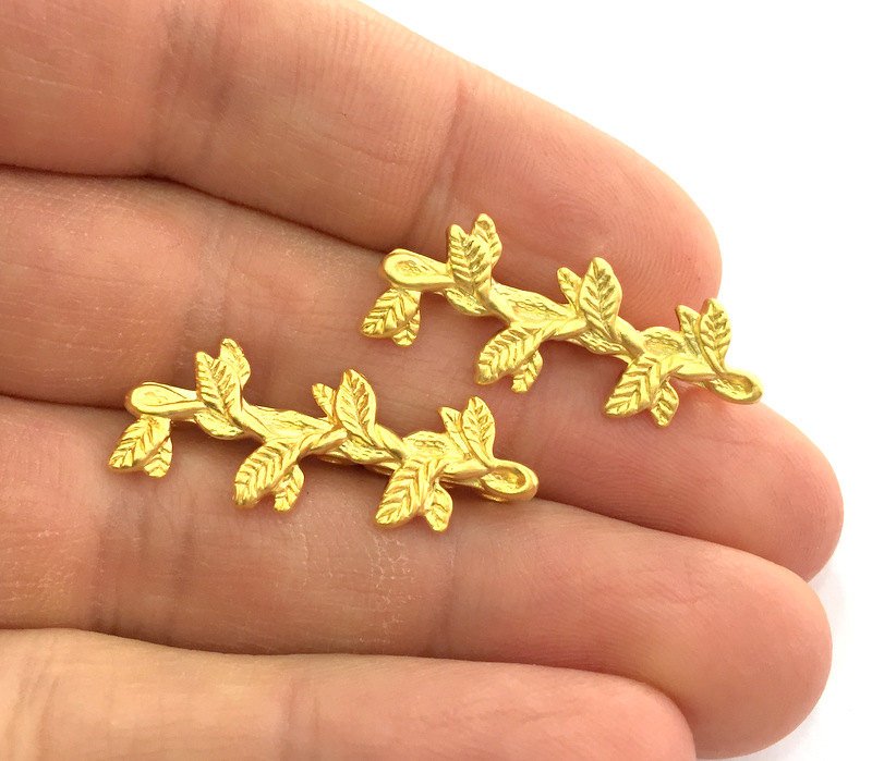 2 Pcs (32x12 mm)  Seven Holes End Bars Findings , Gold Plated Metal G3164