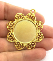 Flower Pendant Blank Gold Plated Blank , Mountings , Findings  (25 mm blank) 40 mm  G3169