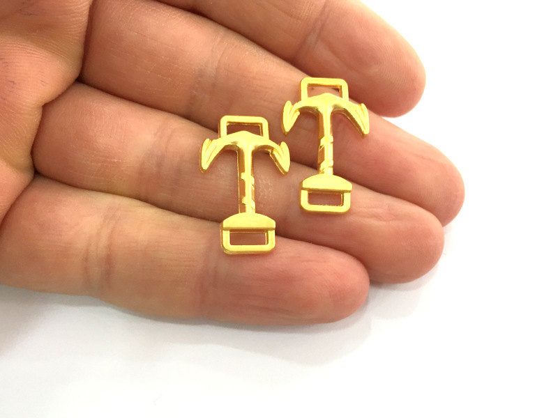 2 Anchor Connector Charms Gold Plated Metal (22x15 mm) G3173