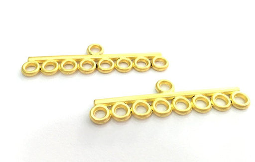 2 Eight Holes End Bars Findings , Gold Plated Metal 2 Pcs (40x7 mm)  G3163