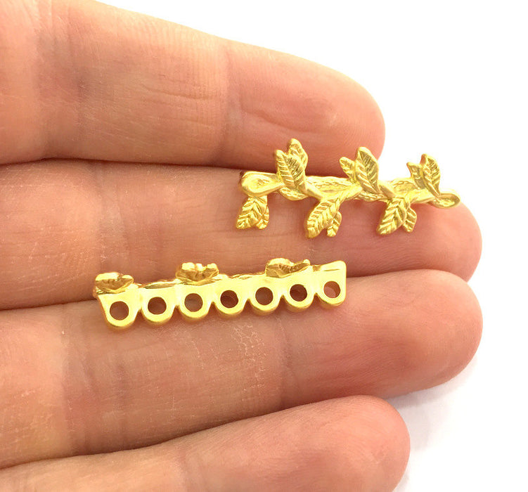 2 Pcs (32x12 mm)  Seven Holes End Bars Findings , Gold Plated Metal G3164