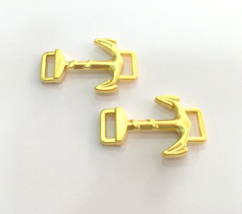 2 Anchor Connector Charms Gold Plated Metal (22x15 mm) G3173