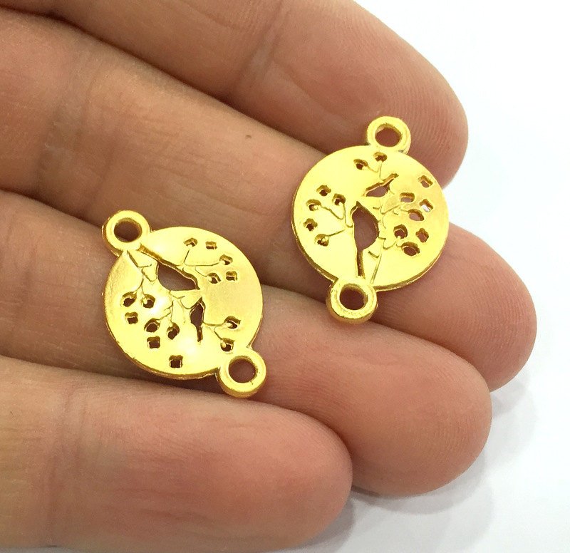 2 Pcs (24x16 mm)  Tree Charms, Gold Plated Metal G3177