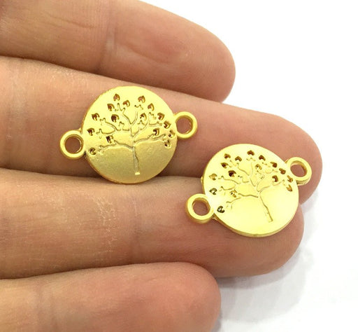 2 Gold Charms  Tree Charms, Gold Plated Metal 2 Pcs (24x16 mm)   G3178
