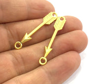2 Gold Charms Arrow Charms, Gold Plated Metal 2 Pcs (38x5 mm)  G3181