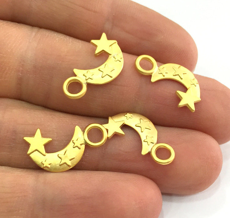 10 Moon and Star Charms Gold Plated Metal 20x10mm  G3183