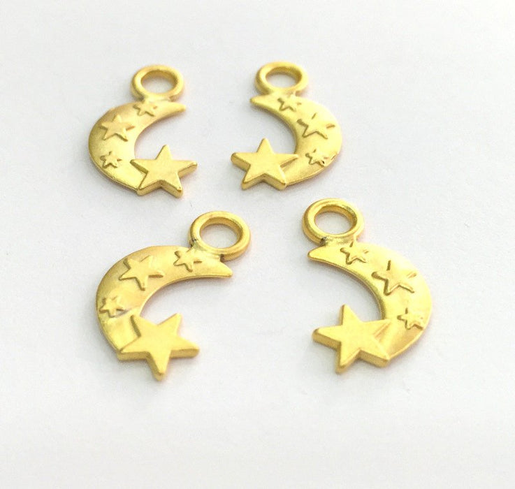 10 Moon and Star Charms Gold Plated Metal 20x10mm  G3183