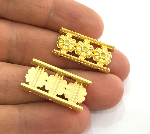 2 Flower Connector Findings , Gold Plated Metal (26x13 mm) G3184