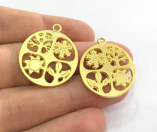 2 Pcs (25  mm)  Gold Plated  Season Charms, G3187