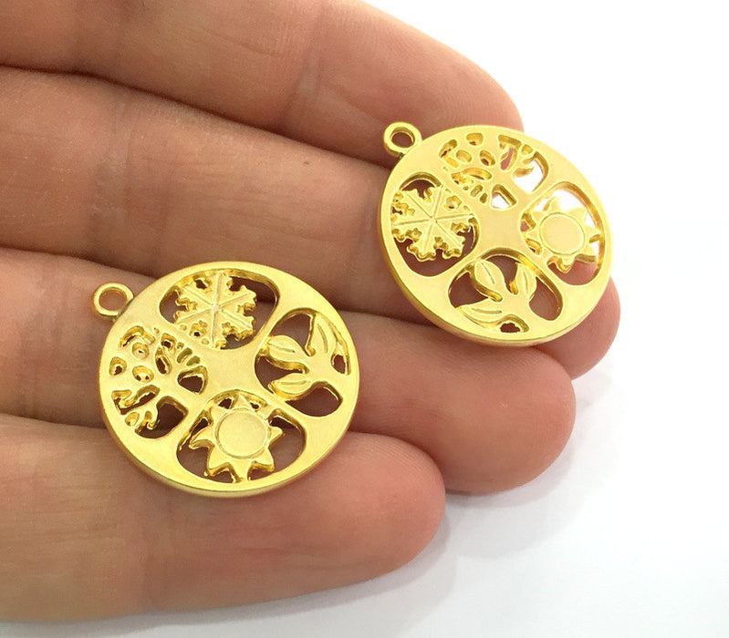 2 Pcs (25  mm)  Gold Plated  Season Charms, G3187