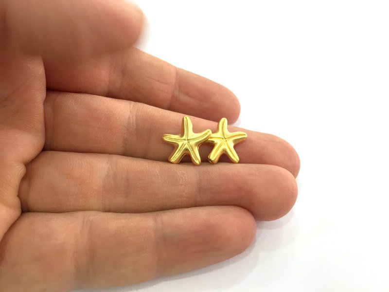 Gold Star Charms 2 Pcs (15 mm)  Gold Plated Metal G3194