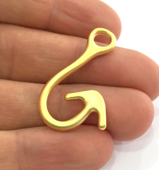 Hook Charms, Gold Plated Metal  (36x22 mm)  G3195